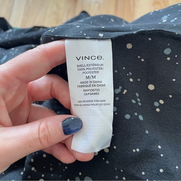 Vince Constellation Print Poet High Low Long Sleeve Black Multi Midi Dress EUC M - Picture 11 of 12